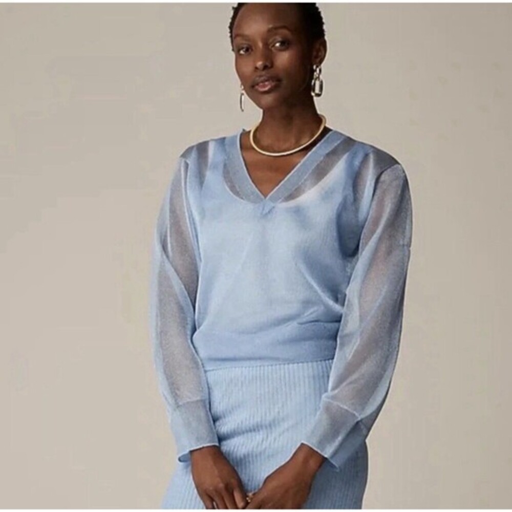 J.Crew Collection Sheer metallic Cerulean Blue sweater Size Large